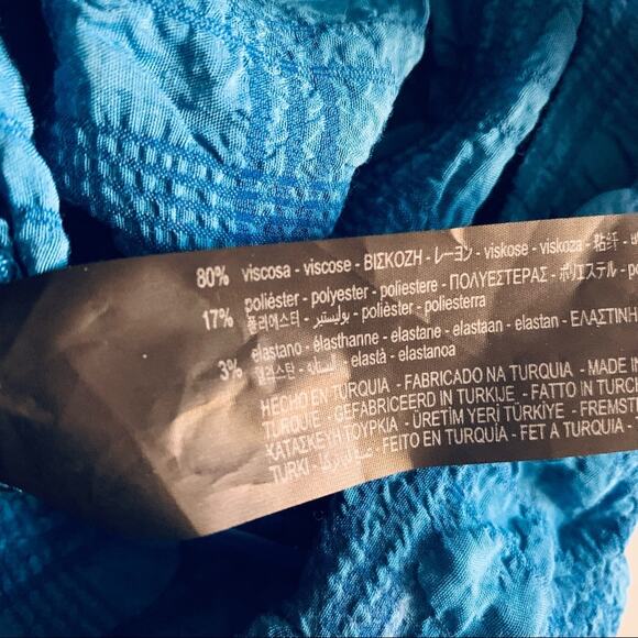 Zara Bright Blue Ruched  Bodycon Midi Dress  Bloggers Favorite Size L - Picture 11 of 12